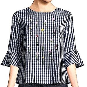 Neiman Marcus Embroidered Gingham Top size 6